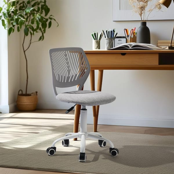 CARNAT Cloud Grey Ergonomic Kids Desk Chair Adjustable Height Swivel Study Chair with Breathable Plastic Back