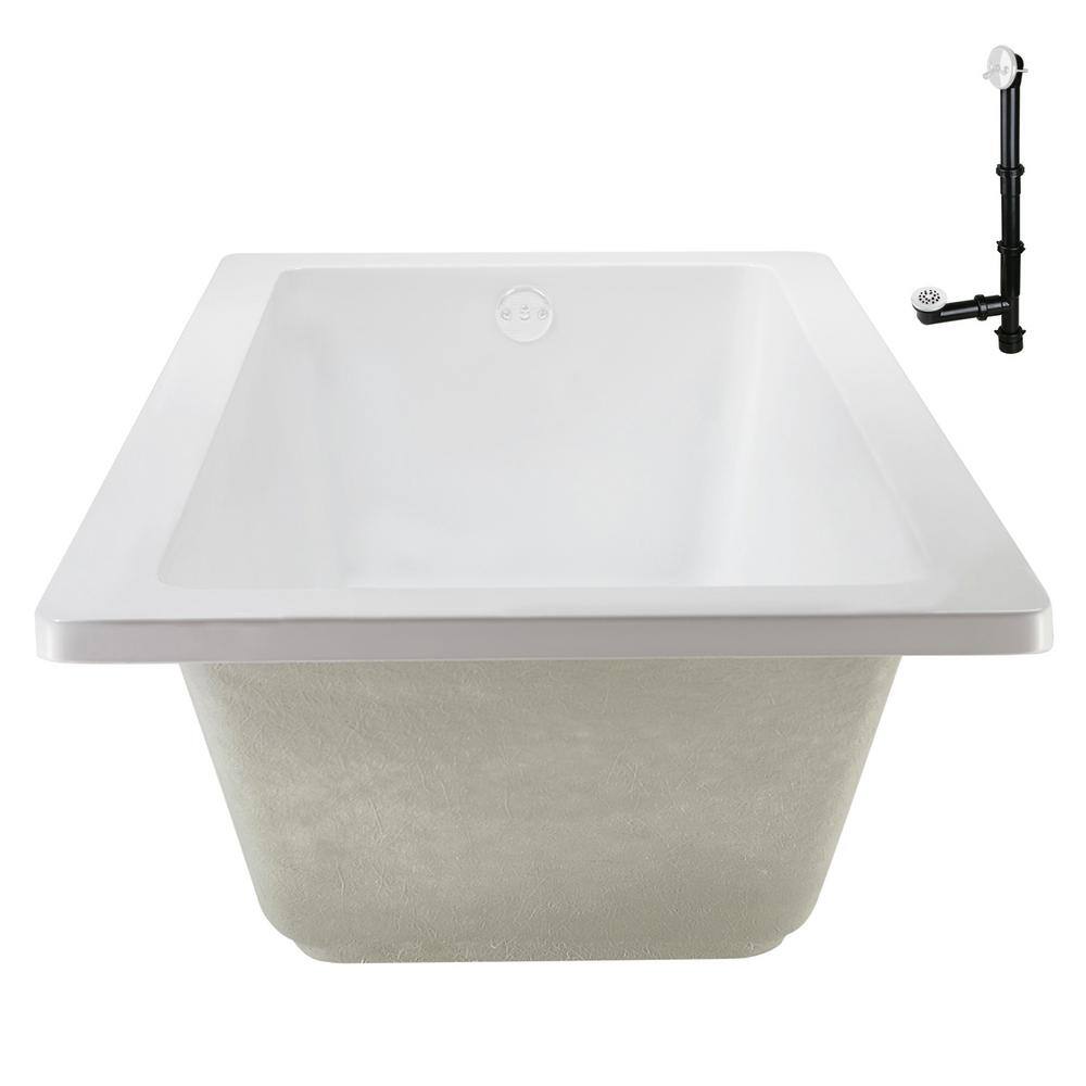 66" x 34" Glossy White Acrylic Soaking Drop-In Bathtub