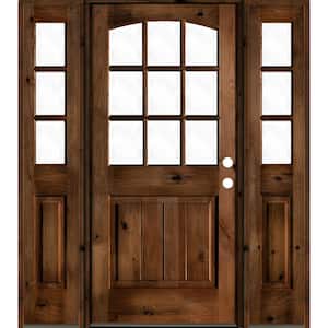 60 in. x 80 in. Knotty Alder Left-Hand/Inswing 9-Lite Clear Glass Provincial Stain Wood Prehung Front Door/Sidelites