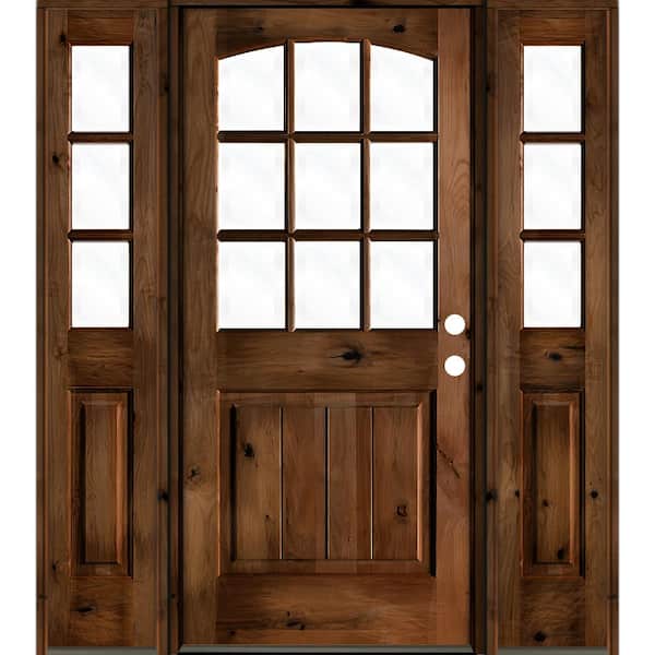 Krosswood Doors 60 in. x 80 in. Knotty Alder Left-Hand/Inswing 9-Lite Clear Glass Provincial Stain Wood Prehung Front Door/Sidelites