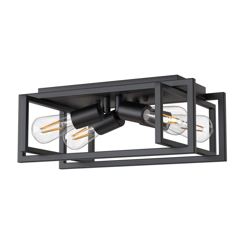 16.5 in. Industrial 4-Light Flush Mount Ceiling Light Fixture, Black Metal Frame with E26 Base No Bulbs Included price history on PriceWatchPro