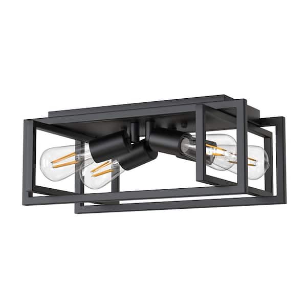 16.5 in. Industrial 4-Light Flush Mount Ceiling Light Fixture, Black Metal Frame with E26 Base No Bulbs Included