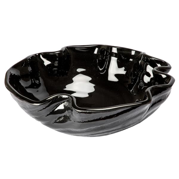 Eden Bath Midnight Wave Black Glass Round Vessel Sink