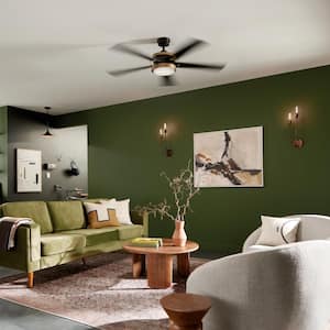 Salvo 56 in. Indoor Satin Black Downrod Mount Ceiling Fan with Integrated LED with Wall Control Included