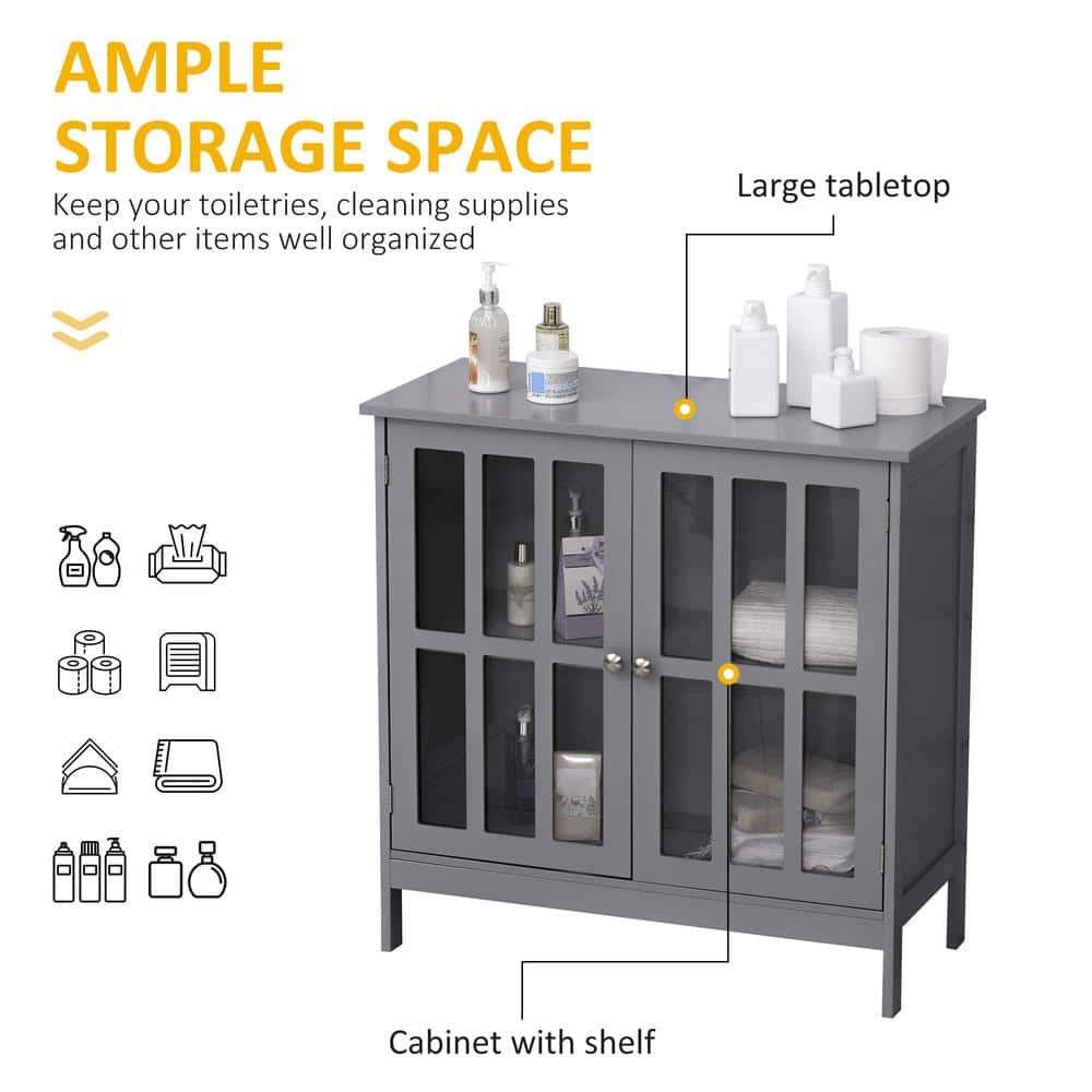 Grey MDF Sideboard Buffet with Transparent Doors