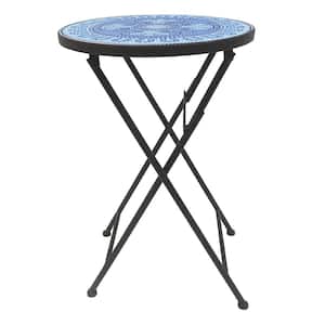 Lori 14 in. Blue 22 in. Round Tile End Table