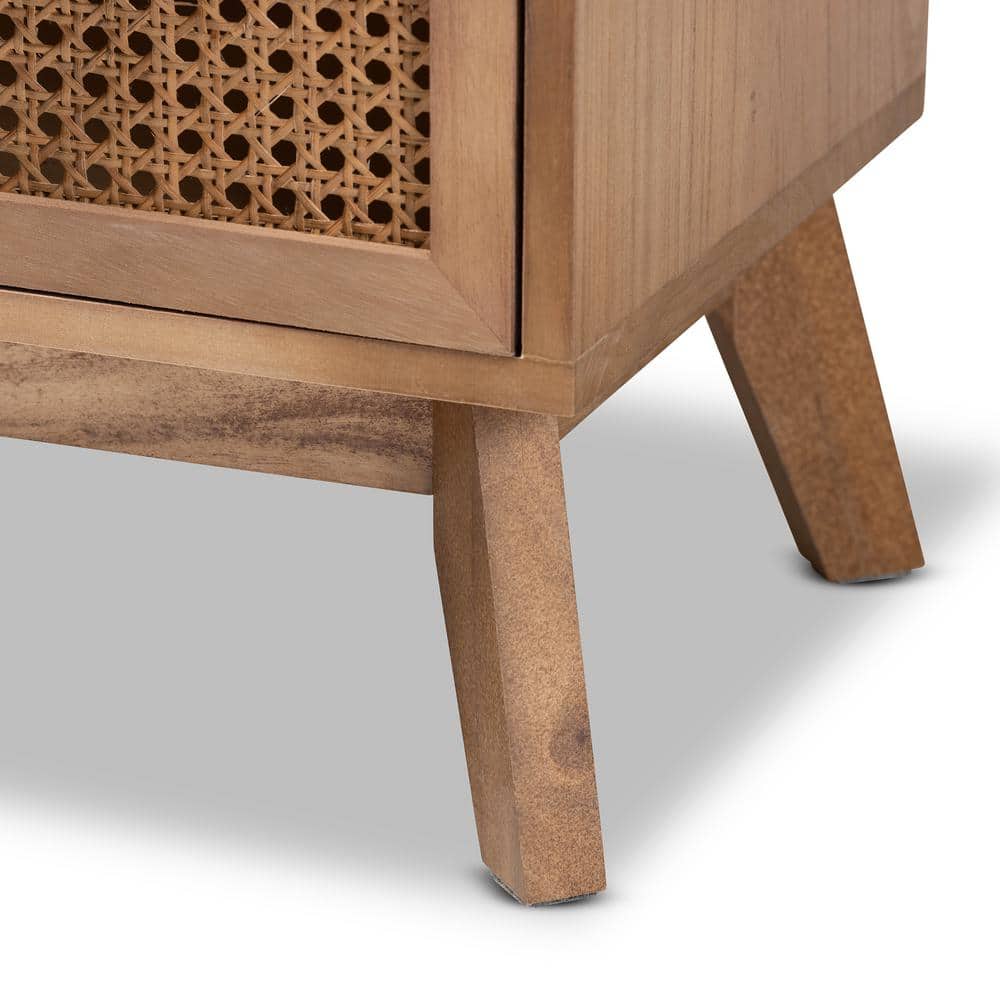 Walnut Brown Wood 3-Drawer Accent Table with Rattan