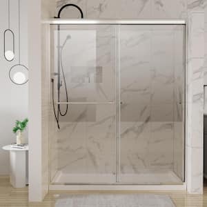 Aim 60 in. W x 72 in. H Sliding Framed Shower Door in Brushed Nickel with Clear