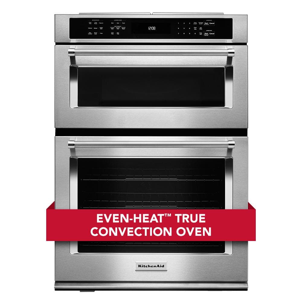 KitchenAid 30 in. Electric Even-Heat True Convection Wall Oven with Built-In Microwave in Stainless Steel, Silver