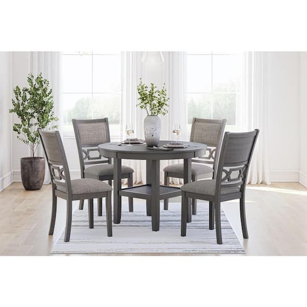 Signature DESIGN BY ASHLEY Wrenning 5 Piece Round Light Gray MDF Top ...