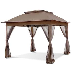 11 ft. x 11 ft. Pop-Up Gazebo Shelter with Screen Wall Panels Instant Outdoor Tent, Brown