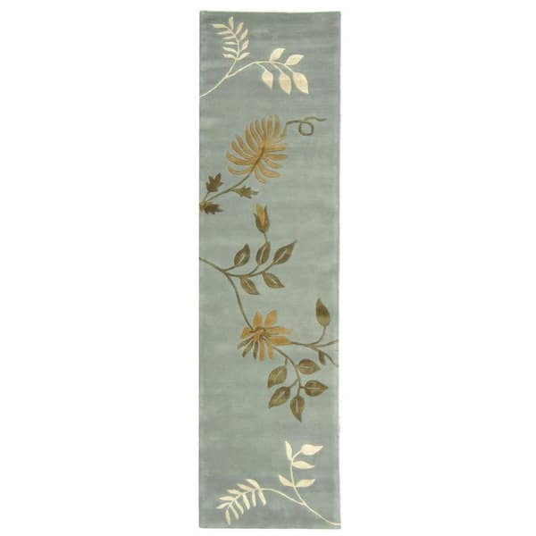 SAFAVIEH Soho Light Blue 3 ft. x 8 ft. Floral Solid Runner Rug
