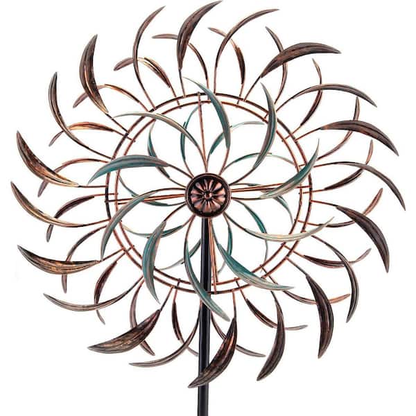 66 in. H 360° Outdoor Metal Wind Spinners Kinetic Wind Sculptures, Spinners for Yard Garden Lawn, Brown(16 Inch)