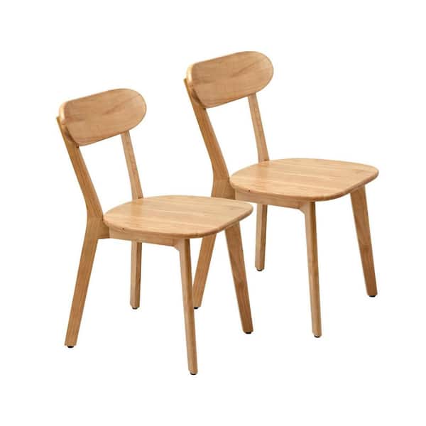 Gideon Mid Century Modern Natural Finish Wood Frame Dining Side Chairs with Curved Backrest, Set of 2