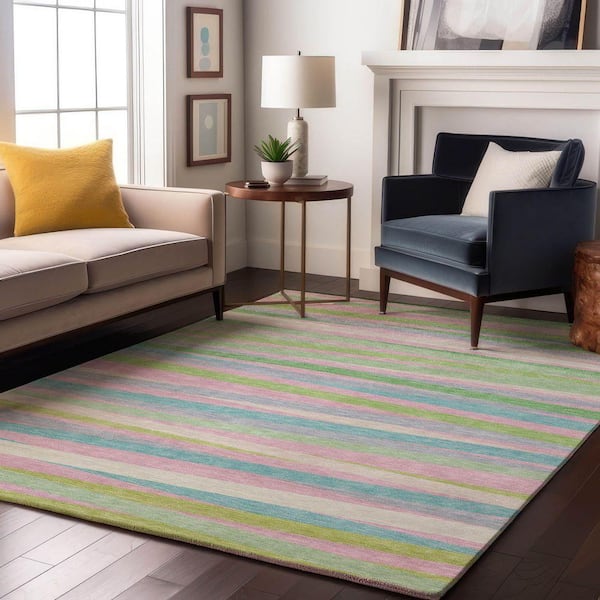 Mayfield Premium Machine Washable Abstract AMF997 Mint 3 ft. x 4 ft. Area Rug