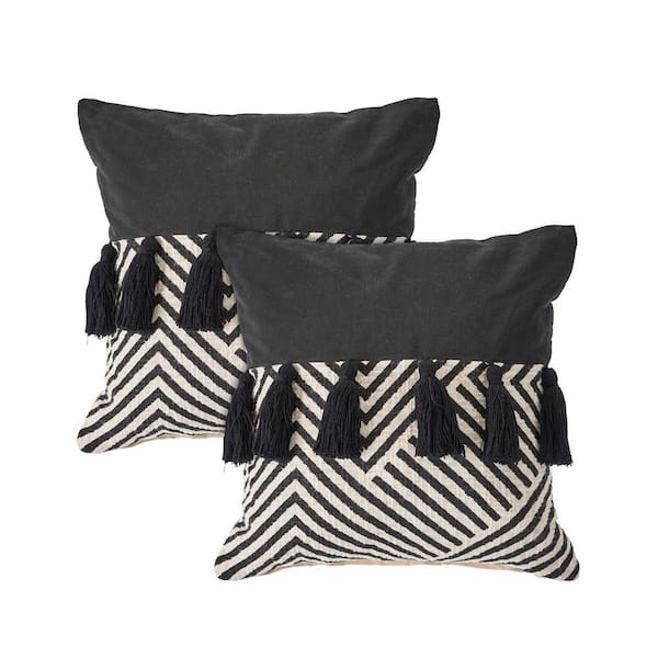 Unbranded Erick Black/White Chevron 100% Cotton 20 in. x 20 in. Indoor  Throw Pillow (Set of 2)
