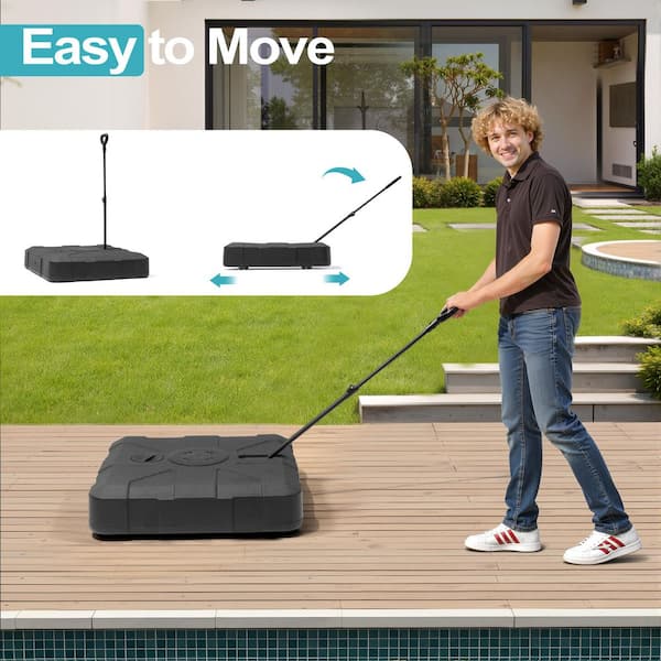 350 lbs. Mobile Wheeled and Drag Rod Patio Umbrella Base in Black, HDPE Large Cantilever Umbrella Stand for Patio