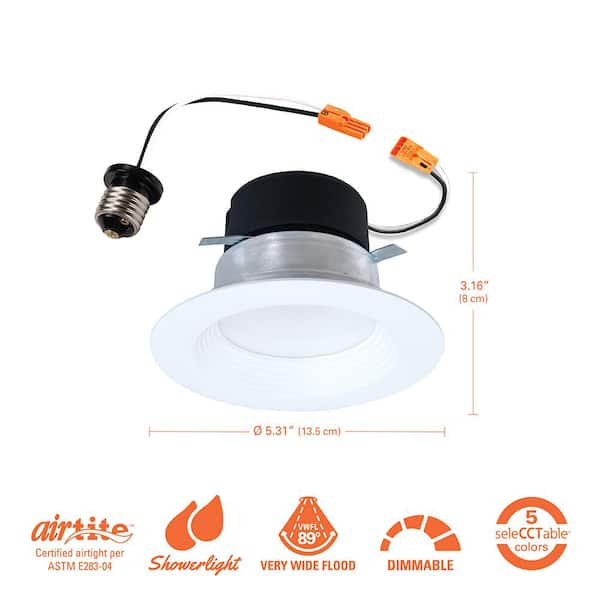 4-pack LT 4 in. Selectable 5CCT IC Rated Indoor Integrated LED Recessed Light w/ Baffle Trim, 600 Lumens, Matte White