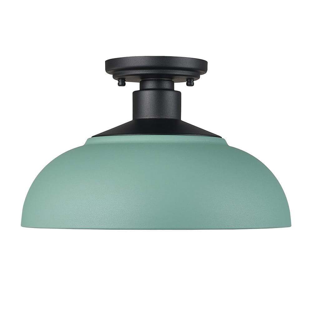 Levitt Black Aluminum Outdoor Semi-Flush Light with Teal Shade