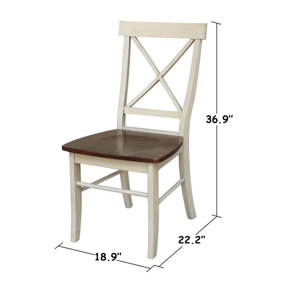 Antiqued Almond and Espresso Cross Back Wood Dining Chair