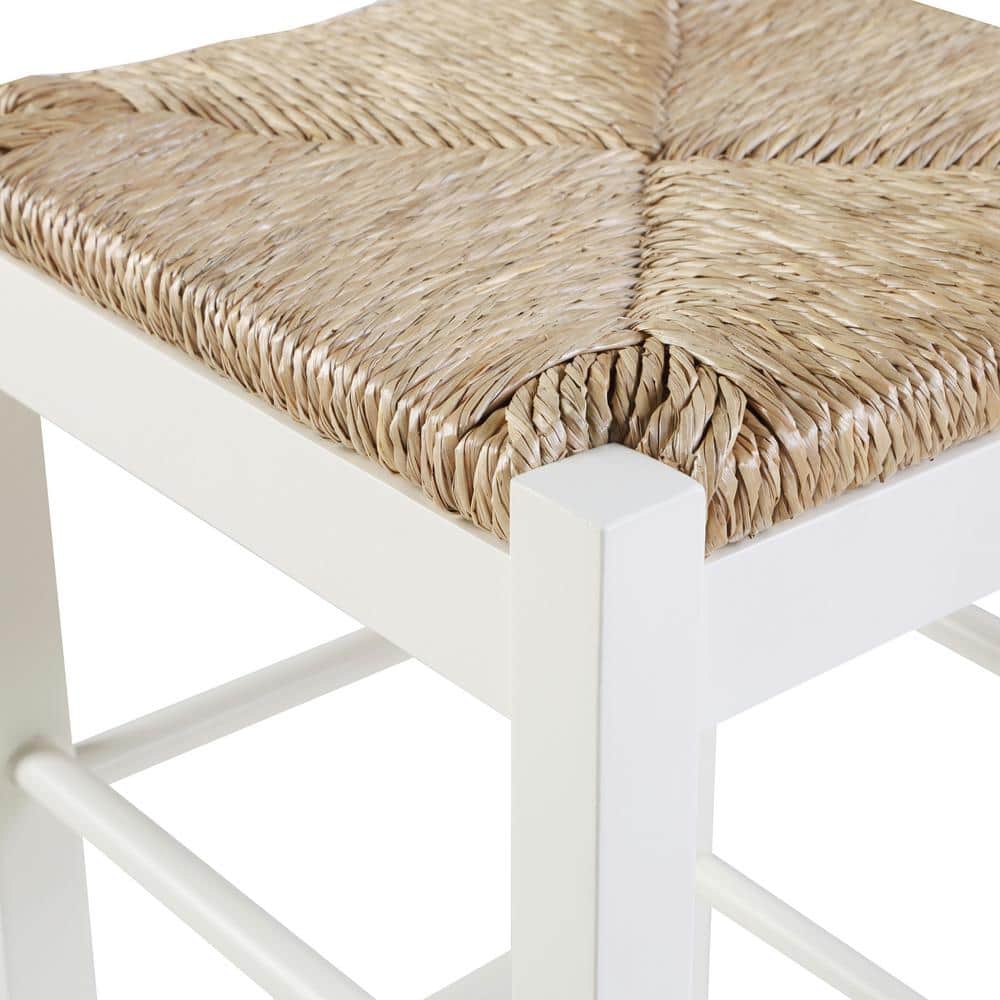 Rush Woven Square Backless Barstool in Cream White