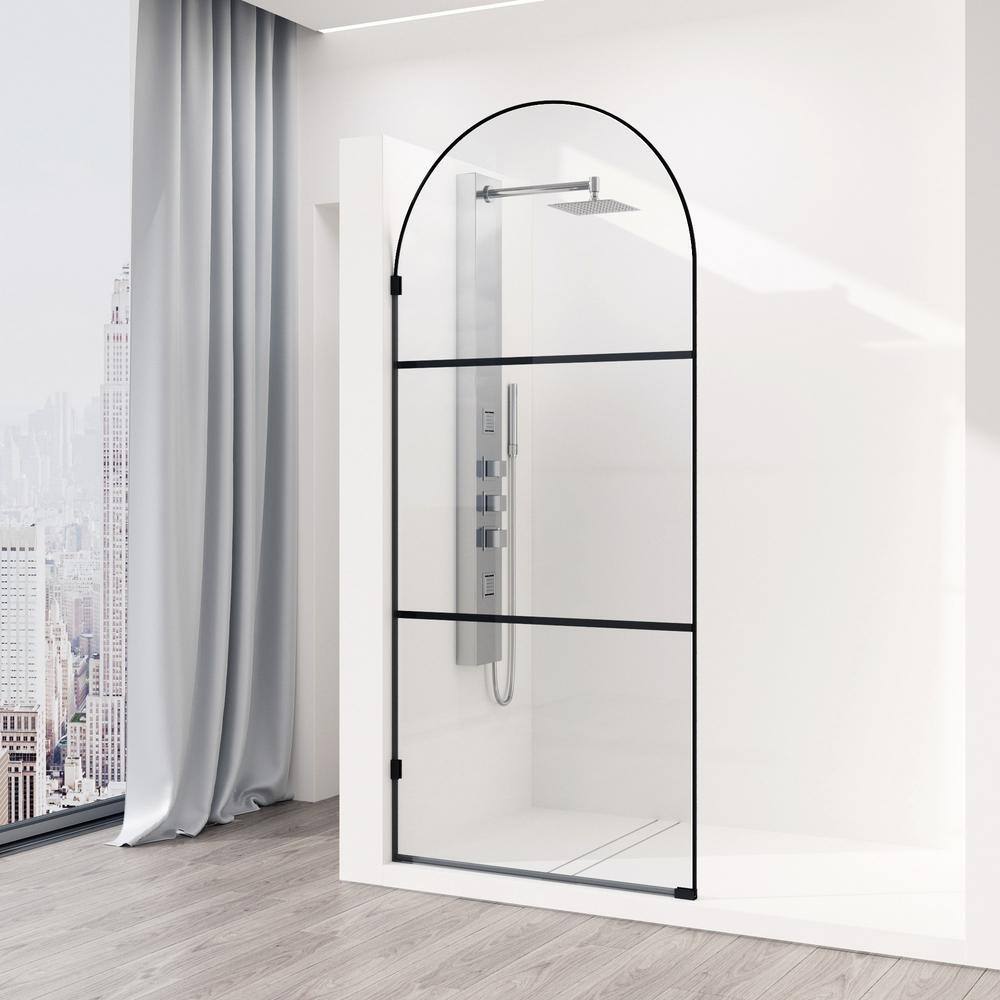 Arden Matte Black 34" x 78" Framed Shower Screen with Clear Glass