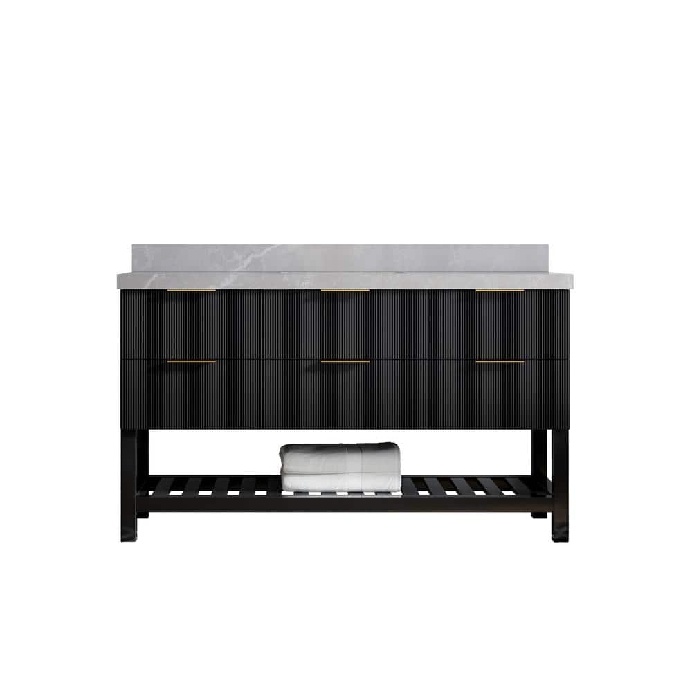 "Catalina 60 in. W x 22 in. D x 36 in. H Single Sink Bath Vanity in Black with 2"" Light Gray Quartz Top" price history on PriceWatchPro