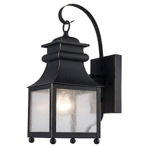 Santa Ines 1-Light Weathered Bronze Outdoor Wall Light Fixture with Seeded Glass