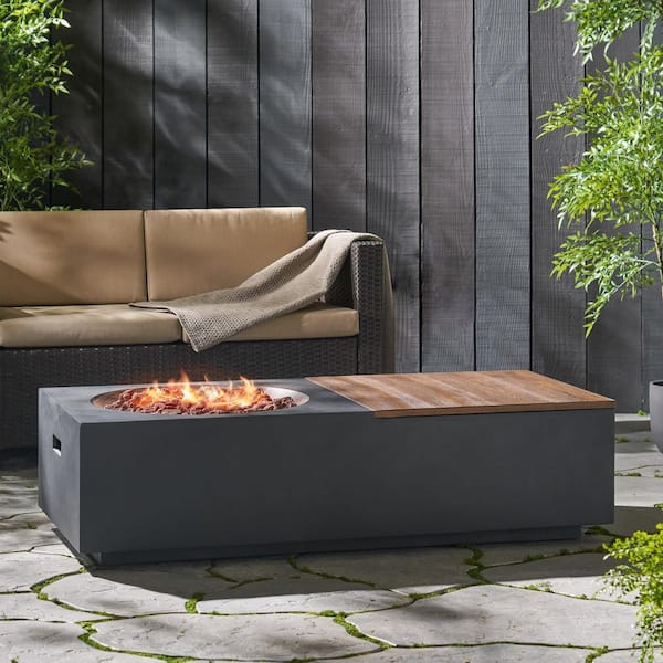 50,000 BTU 56 in. Rectangular Dark Gray Outdoor Lightweight Concrete Propane Fire Pit Table with Storage
