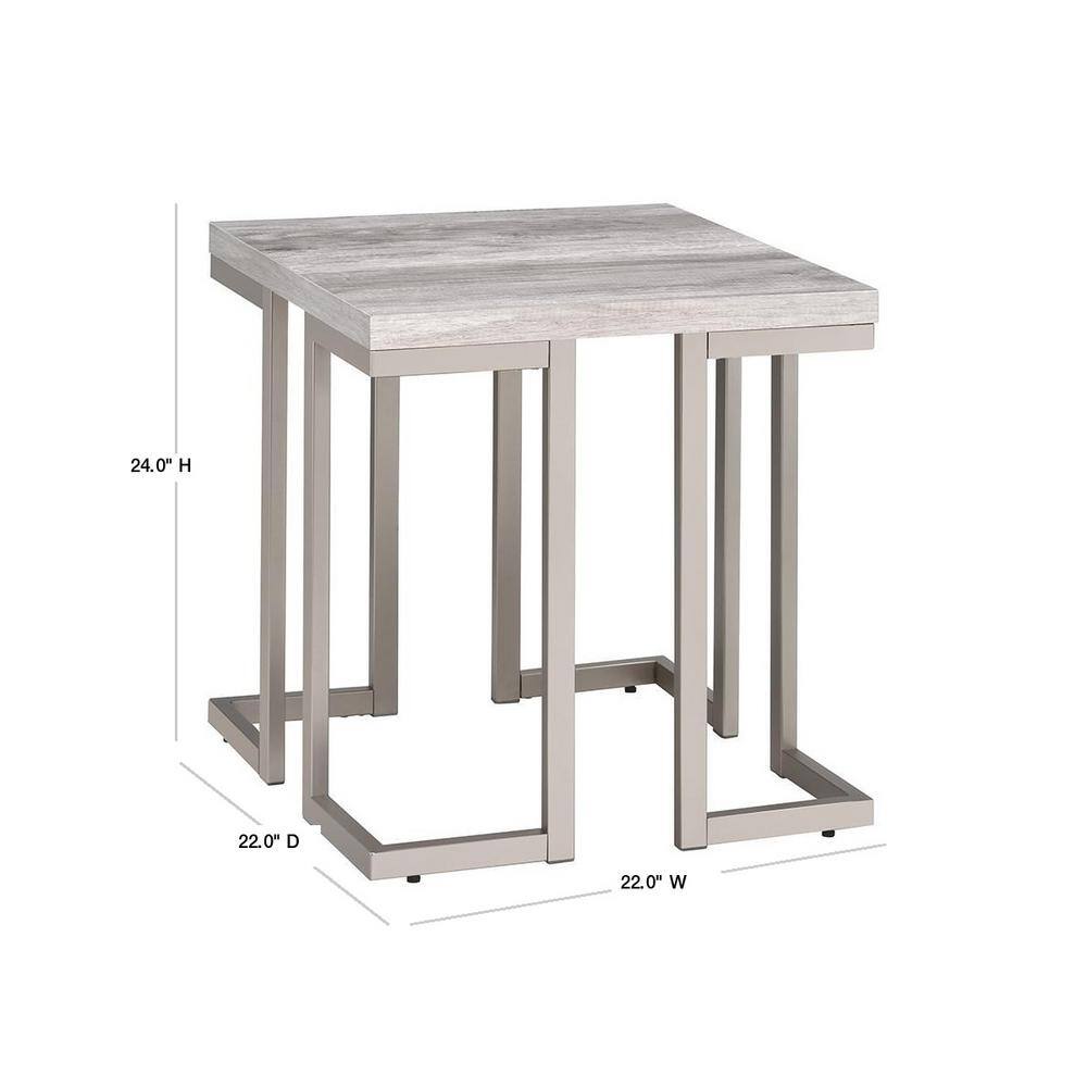 Contemporary Gray Driftwood Square End Table with Metal Base