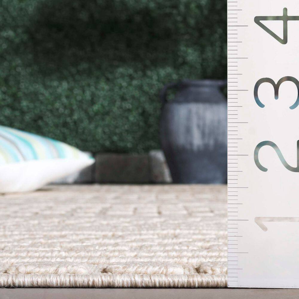 Beige Geometric 8' x 10' Synthetic Easy Care Rug