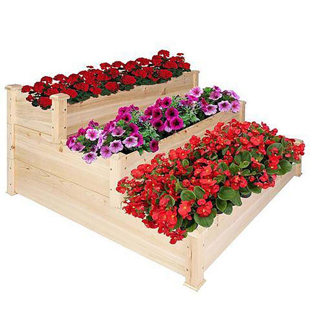 47 in. L x 47 in. W x 21 in. H Wooden Planter Box, 3 Tier Raised Garden Bed