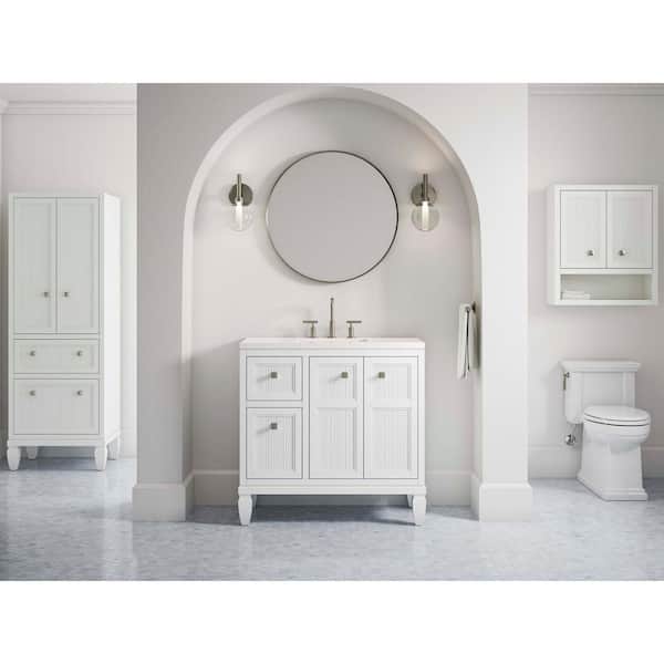 Hearthaven 37 in. Single Sink Freestanding White Bath Vanity with White Quartz Top Assembled