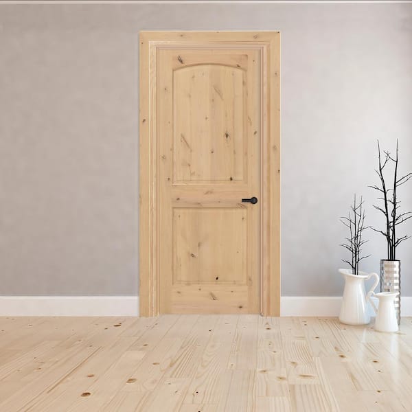 2-Panel Round Top Plank Unfinished Knotty Pine Single Prehung Interior Door