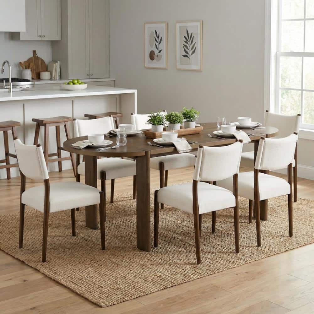 7-Piece Modern Oval Dining Set, Solid Wood Table, 6 Espresso Chairs, Rustic Farmhouse, Walnut