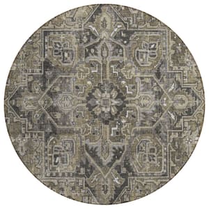 Chantille ACN570 Taupe 8 ft. x 8 ft. Round Machine Washable Indoor/Outdoor Geometric Area Rug