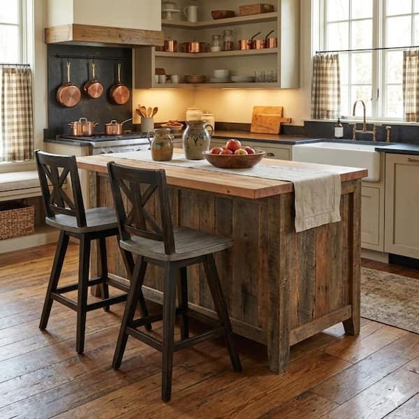 23.5 in. Antique Gray and Black Low Back Wood Bar Stool (Set of 2)