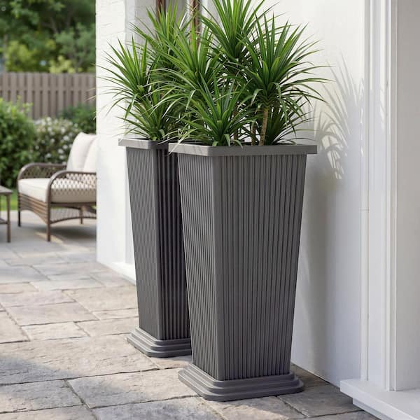 TUYOHW Extra Tall Plastic Planters-Gray Indoor and Outdoor Square