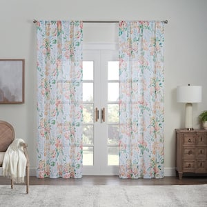 Blushing Bloom Multi Floral Pattern Polyester 50 in. W x 84 in. L Sheer Single Rod Pocket Curtain Panel