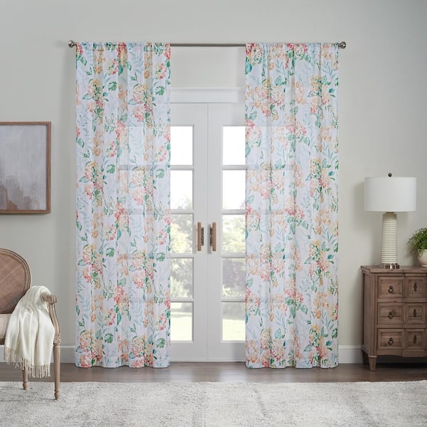 Waverly Blushing Bloom Multi Floral Pattern Polyester 50 in. W x 84 in. L Sheer Single Rod Pocket Curtain Panel