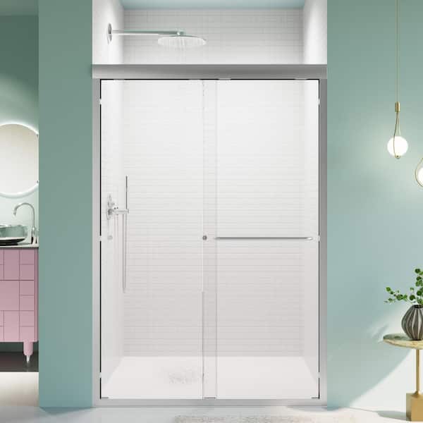 ANGELES HOME 44-48 in. W x 72 in. H Semi-Frameless Double Sliding Shower Door in Chrome with 1/4 in. (6mm) Thick SGCC Tempered Glass