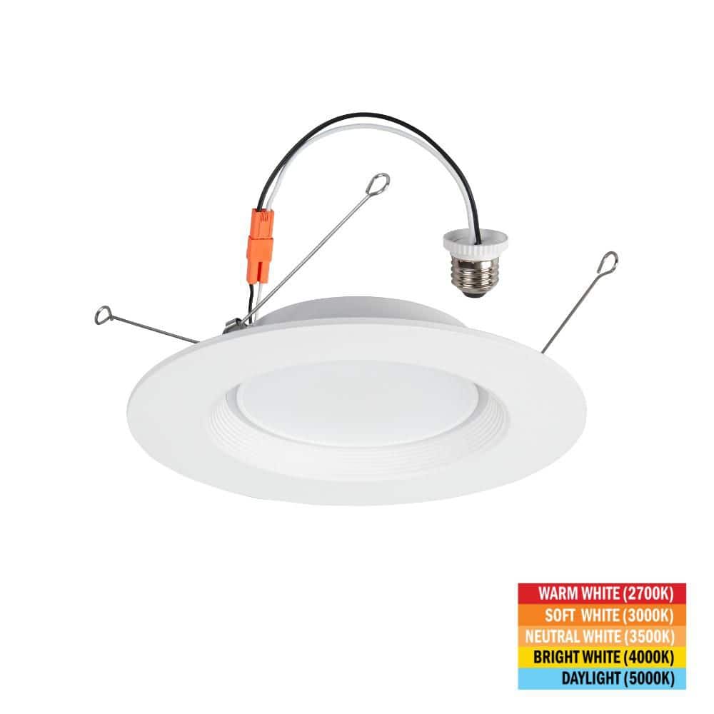 Commercial Electric - 6 in. Retrofit Downlight 10-Watt 2700K-5000K Press Lens Integrated LED Recessed Light Trim with Inner Ring Night Light