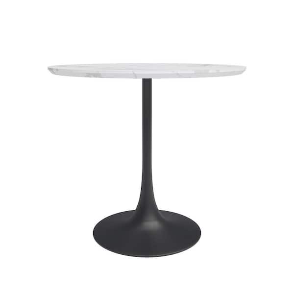 Kurv Collection Modern White Marble Finish Wood Top 31.5 in. Pedestal Base Dining Table (Seats 4)