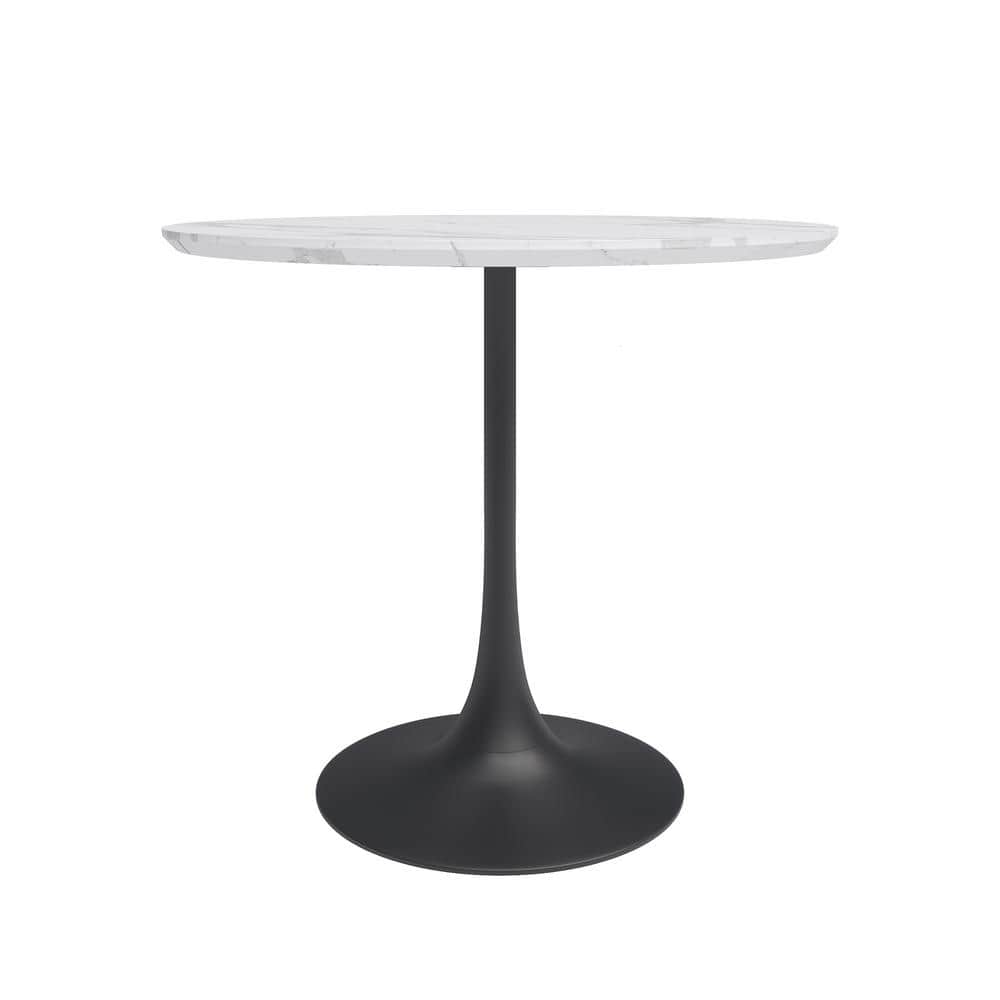 Contemporary 31.5" Round Marble Dining Table with Black Base