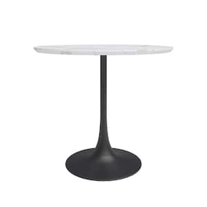 Kurv Collection 31.5 in. Round White Marble Finish Wood Top with Black Metal Base (Seats 4)