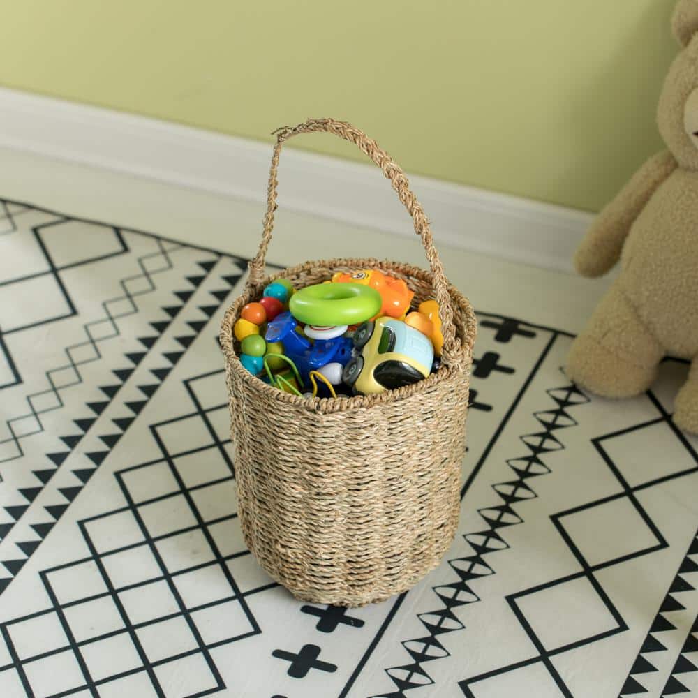Vintiquewise Straw Decorative Round Beige Storage Basket with