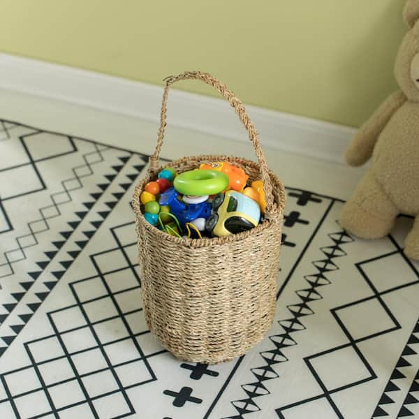 Vintiquewise Beige Decorative Woven Natural Seagrass Storage Basket with Built in Woven Handles
