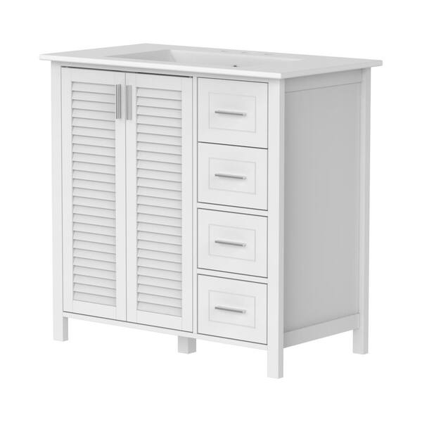 FUFU&GAGA 36.2 in. W x 19.9 in. D x 34.2 in. H Bath Vanity Cabinet in White with White Ceramic Vanity Top, Sink