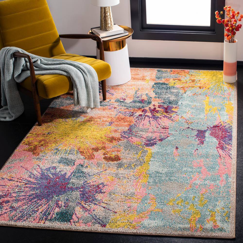 Metro-Mod Chic Square Blue & Orange Abstract Area Rug - 3' x 5'