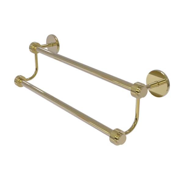 Allied Brass Satellite Orbit Two 24 in. Wall Mounted Double Towel Bar with Groovy Accent in Unlacquered Brass